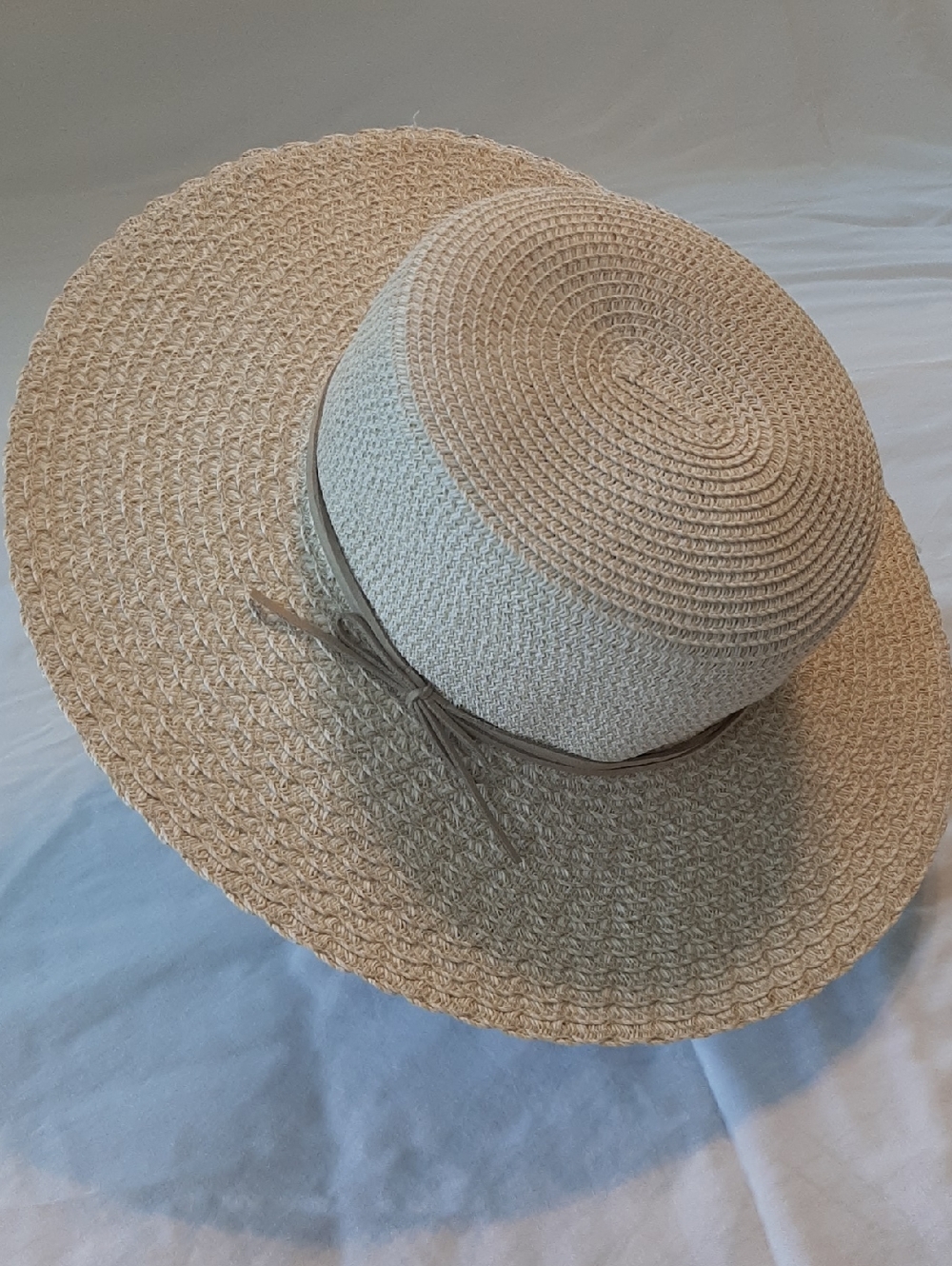 Nine West Women's Beige Sun Hat With Leather String Bow